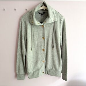 Lauren Ralph Lauren‎ Grey High Collar Gold Buttons Womens Sweatshirt Size XS NWT